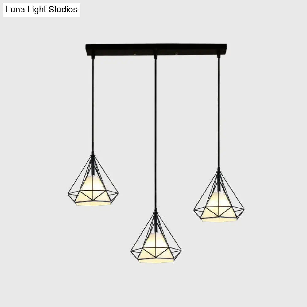 Diamond Cage Multi-Pendant Light with 3 Lights - Creative Industrial Design, Perfect for Restaurants