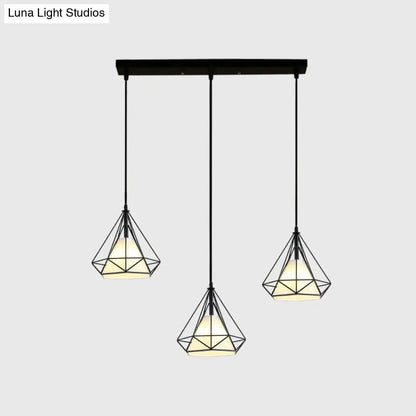 Diamond Cage Multi-Pendant Light with 3 Lights - Creative Industrial Design, Perfect for Restaurants