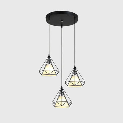 Diamond Cage Multi-Pendant Light with 3 Lights - Creative Industrial Design, Perfect for Restaurants