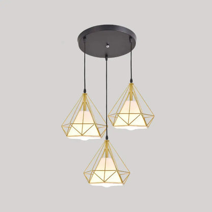 Diamond Cage Multi-Pendant Light with 3 Lights - Creative Industrial Design, Perfect for Restaurants