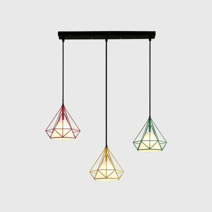 Diamond Cage Multi-Pendant Light with 3 Lights - Creative Industrial Design, Perfect for Restaurants