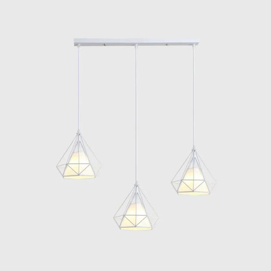 Diamond Cage Multi-Pendant Light with 3 Lights - Creative Industrial Design, Perfect for Restaurants