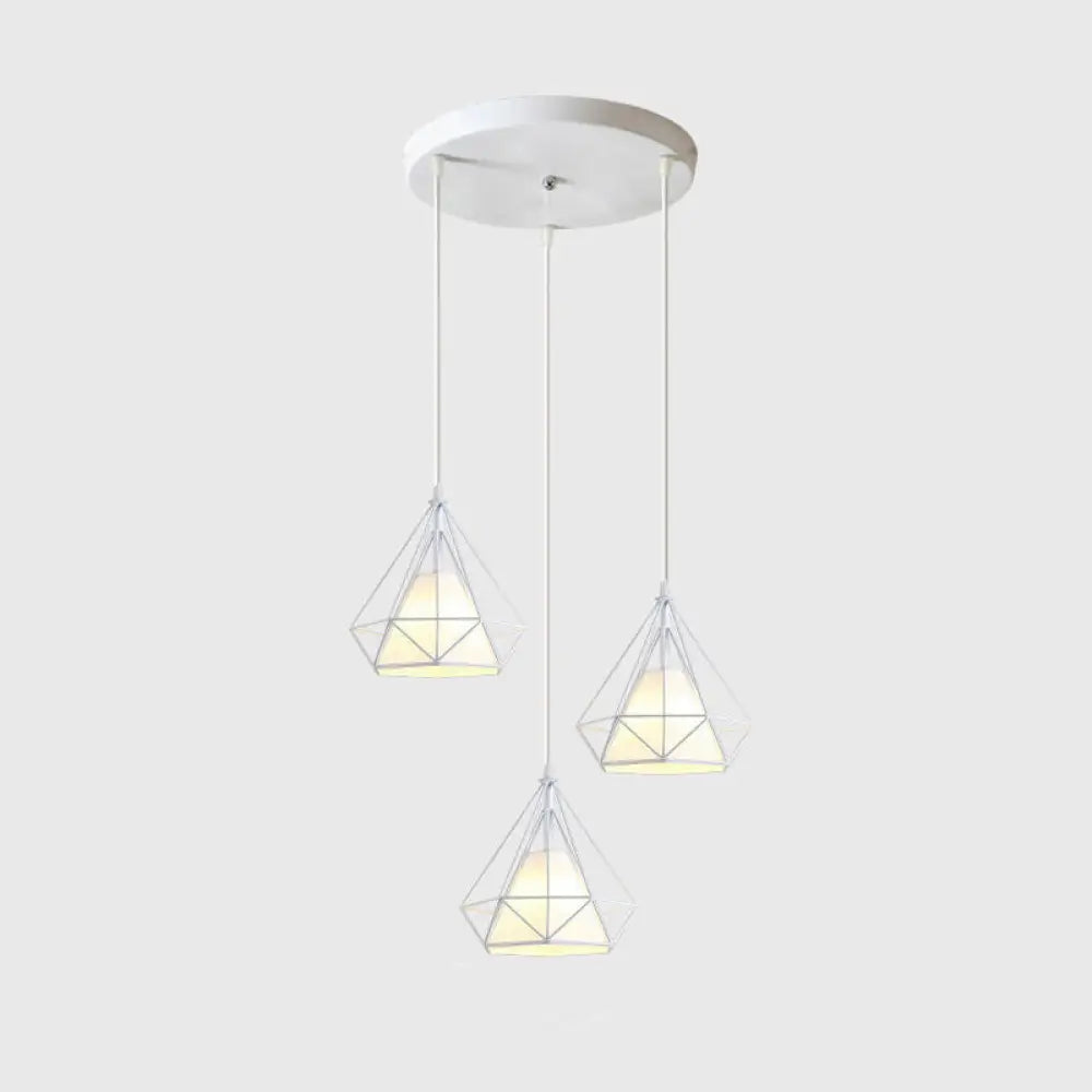 Diamond Cage Multi-Pendant Light with 3 Lights - Creative Industrial Design, Perfect for Restaurants