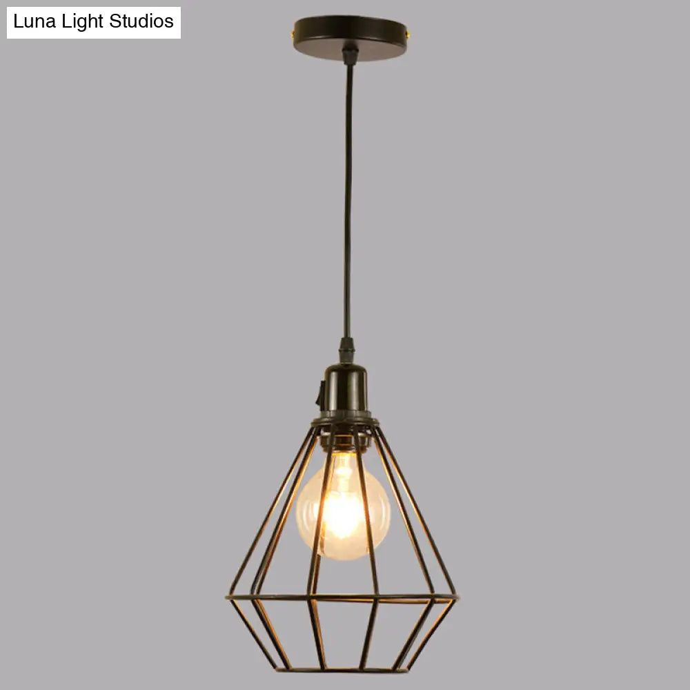 Diamond Cage Pendant Light - Elegant Metal Design for Dining Room