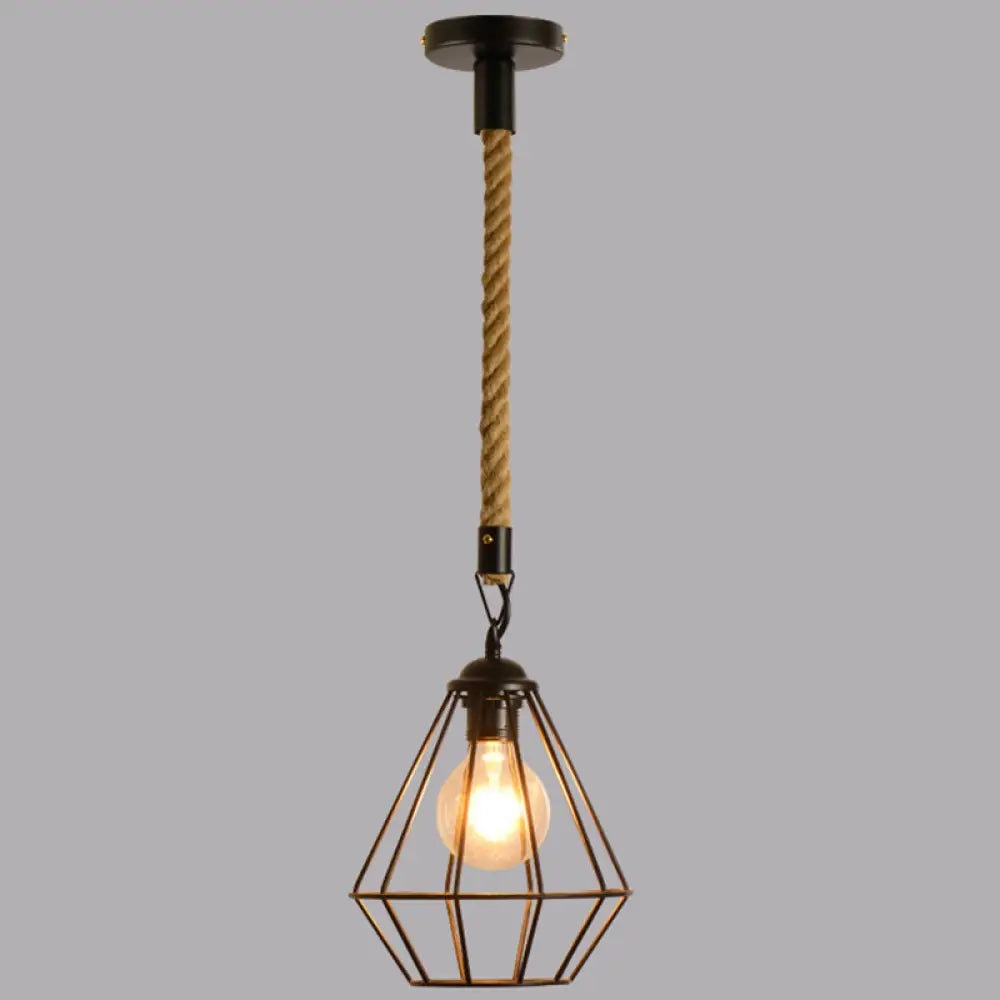 Diamond Cage Pendant Light - Elegant Metal Design for Dining Room