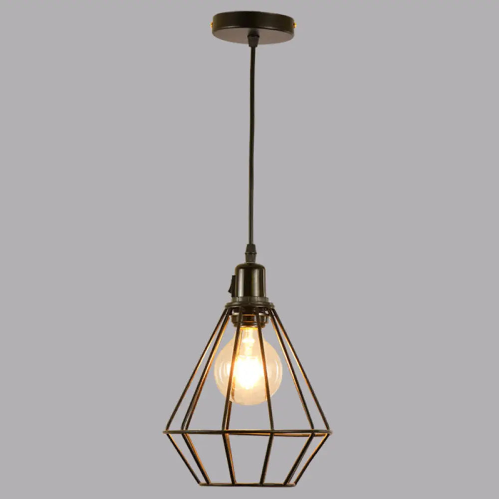 Diamond Cage Pendant Light - Elegant Metal Design for Dining Room