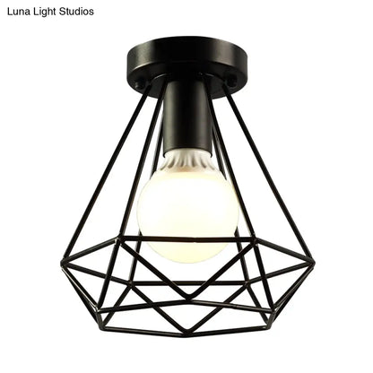 DecorBites™ DecorBites™ Diamond Cage Semi Flush Mount Ceiling Light Fixture – Retro Industrial Style for Restaurants