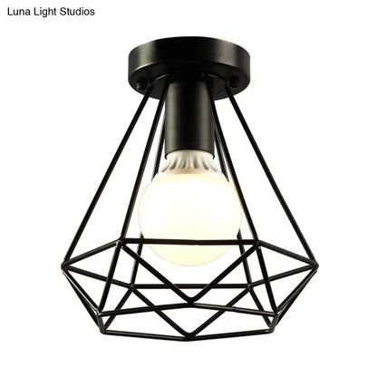 DecorBites™ DecorBites™ Diamond Cage Semi Flush Mount Ceiling Light Fixture – Retro Industrial Style for Restaurants