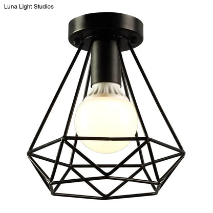 DecorBites™ DecorBites™ Diamond Cage Semi Flush Mount Ceiling Light Fixture – Retro Industrial Style for Restaurants