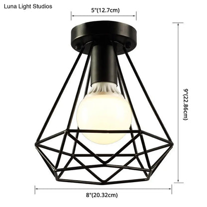 DecorBites™ DecorBites™ Diamond Cage Semi Flush Mount Ceiling Light Fixture – Retro Industrial Style for Restaurants