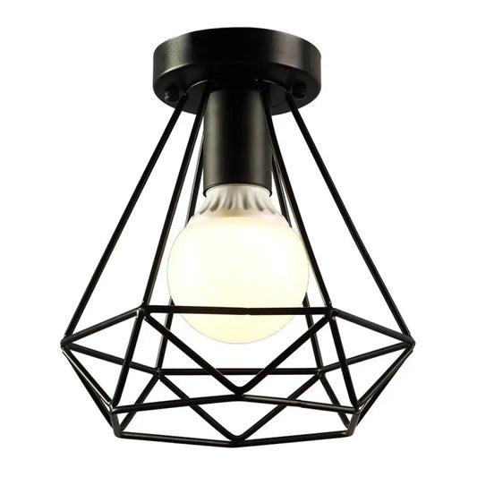 DecorBites™ DecorBites™ Diamond Cage Semi Flush Mount Ceiling Light Fixture – Retro Industrial Style for Restaurants
