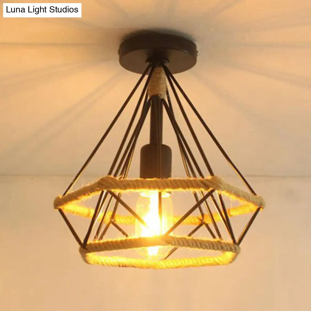 DecorBites™ DecorBites™ Diamond Cage Semi Flush Mount Retro Industrial Ceiling Lights for Hallway