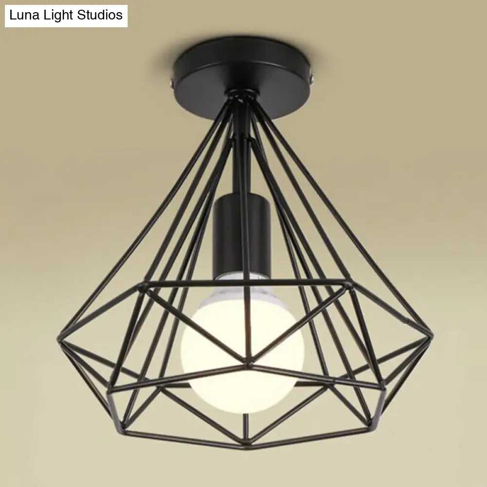 DecorBites™ DecorBites™ Diamond Cage Semi Flush Mount Retro Industrial Ceiling Lights for Hallway