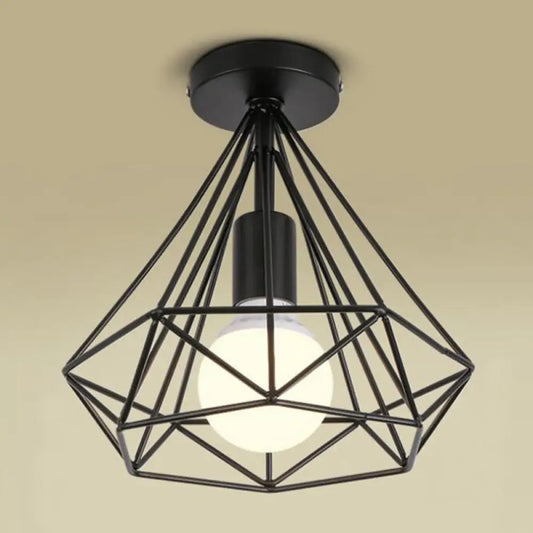 DecorBites™ DecorBites™ Diamond Cage Semi Flush Mount Retro Industrial Ceiling Lights for Hallway