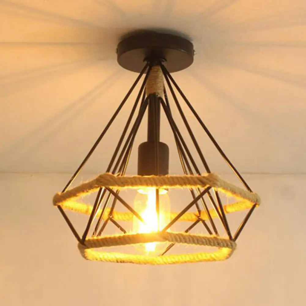 DecorBites™ DecorBites™ Diamond Cage Semi Flush Mount Retro Industrial Ceiling Lights for Hallway