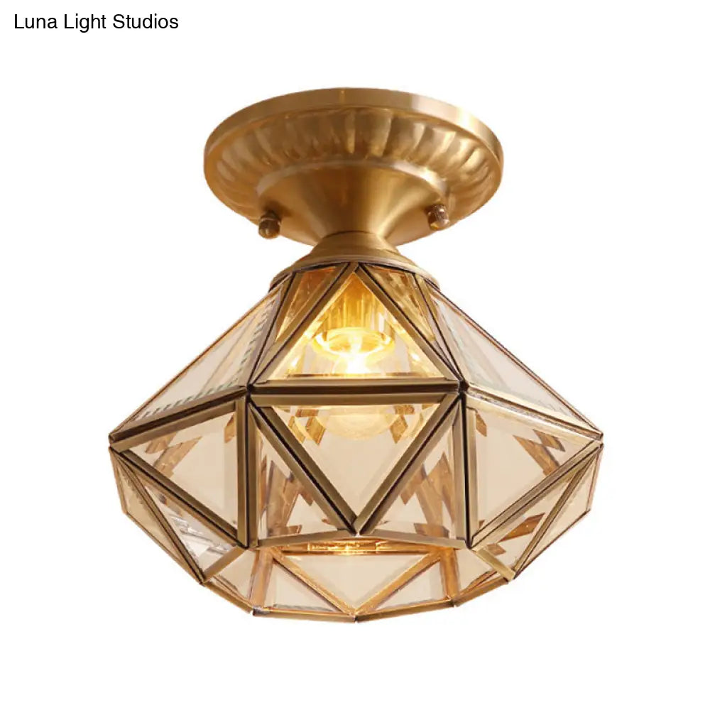 DecorBites™ Diamond Clear Glass Semi Flush Mount Ceiling Light Fixture - Traditional White Textured Chandelier for Living Room