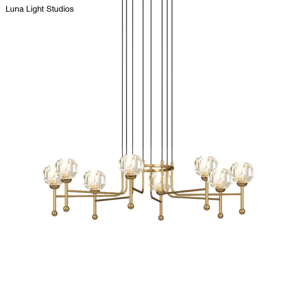 Diamond Crystal Brass LED Ceiling Pendant Light - Modernist 6/8-Bulb Kit, 27"/31" Wide