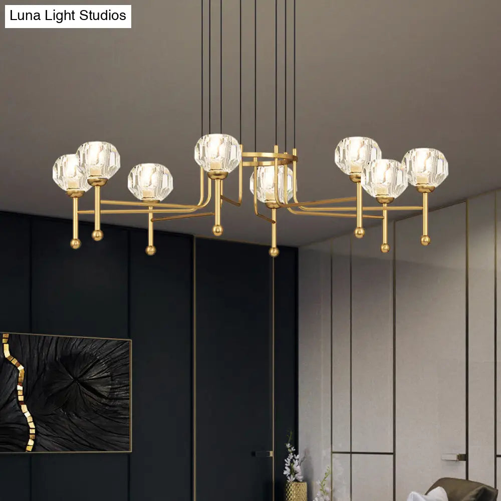 Diamond Crystal Brass LED Ceiling Pendant Light - Modernist 6/8-Bulb Kit, 27"/31" Wide