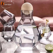 Clear geometric diamond crystal glass water carafe with white spherical stopper for dining room use
