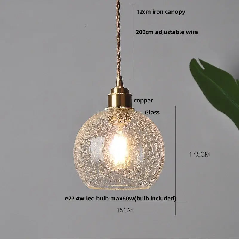 Diamond cut glass globe led pendant light featuring a crackled glass globe with brass copper decorbites glass globe fixture