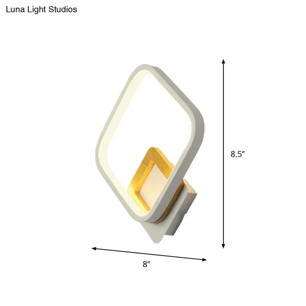 DecorBites™ Diamond-Frame LED Wall Sconce: Minimalist White & Wood Light with Warm/White Glow