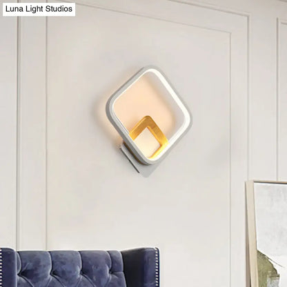 DecorBites™ Diamond-Frame LED Wall Sconce: Minimalist White & Wood Light with Warm/White Glow