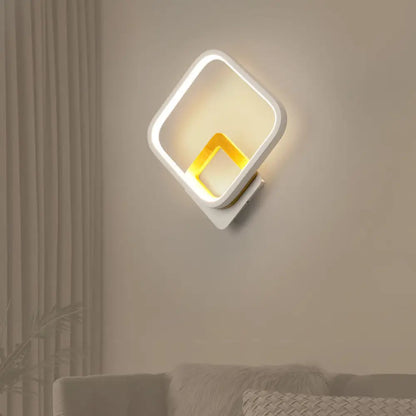 DecorBites™ Diamond-Frame LED Wall Sconce: Minimalist White & Wood Light with Warm/White Glow