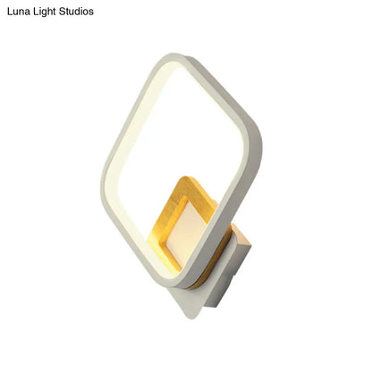 DecorBites™ Diamond-Frame LED Wall Sconce: Minimalist White & Wood Light with Warm/White Glow