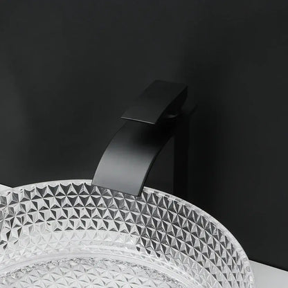 Diamond glass basin set with matte black faucet featuring a sleek modern design for bathroom use