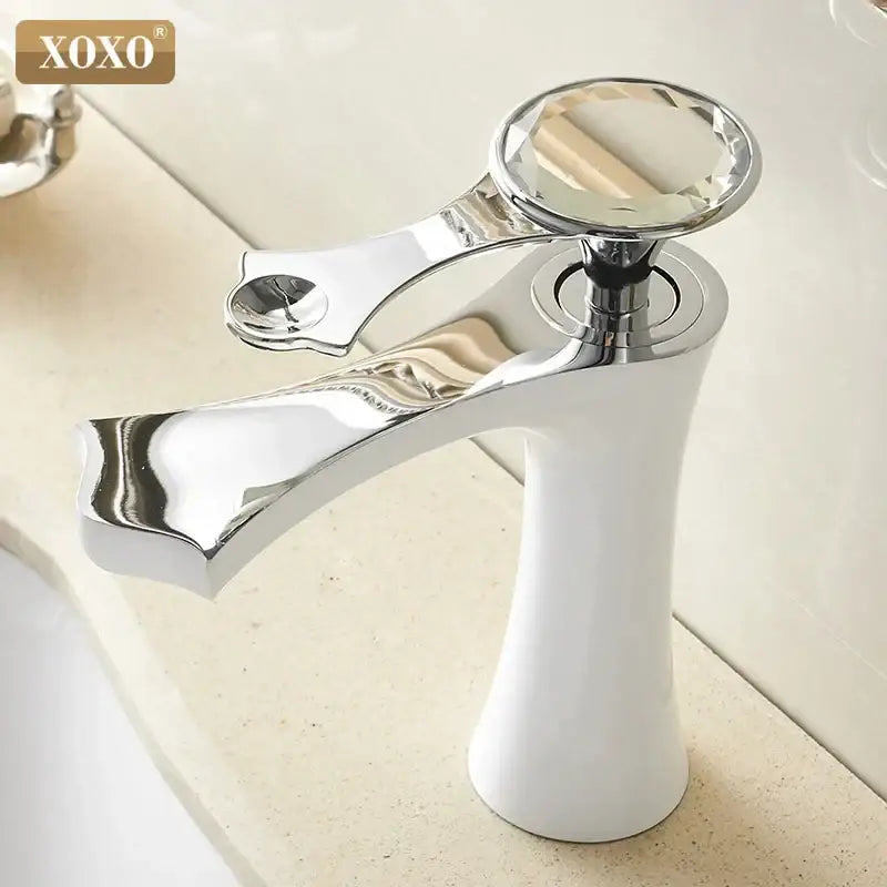 Chrome-finished diamond golden black basin faucet with faceted crystal handle and sleek modern bathroom mixer tap design