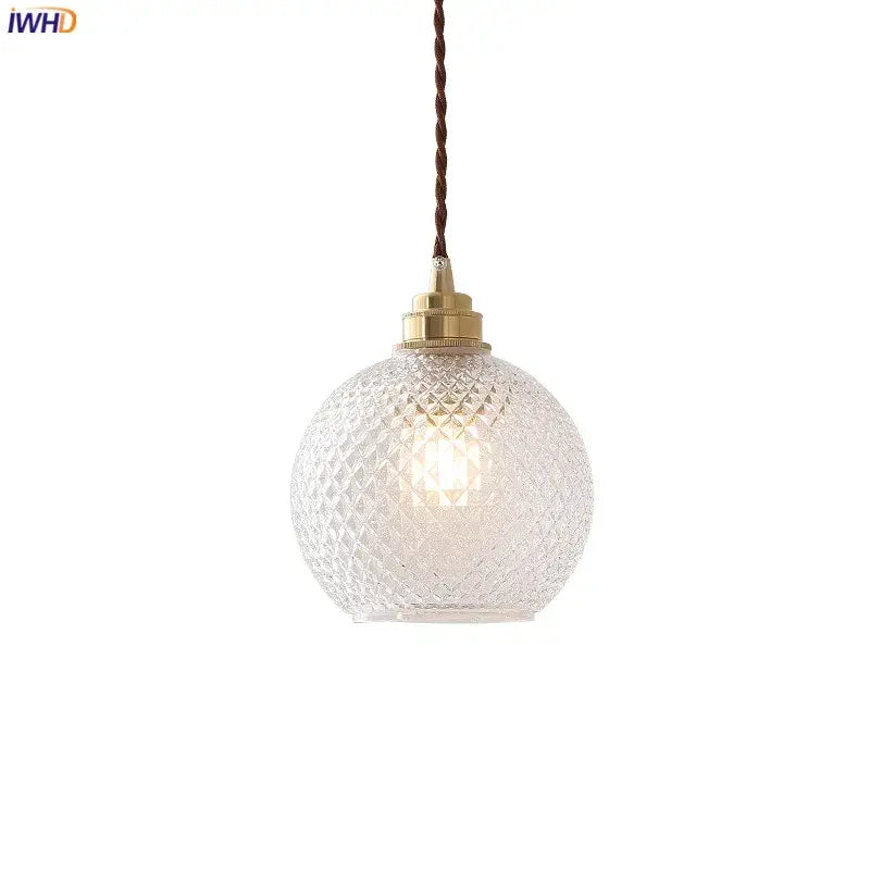 Clear glass pendant light with diamond-cut pattern and brass hardware for dining room decorbites glass ball led lighting