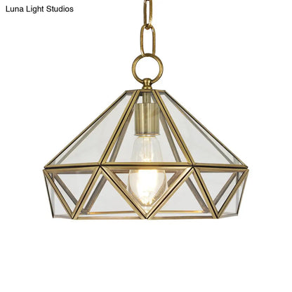 DecorBites™ Diamond Pendant Ceiling Light in Brass with Clear Glass for Bedroom