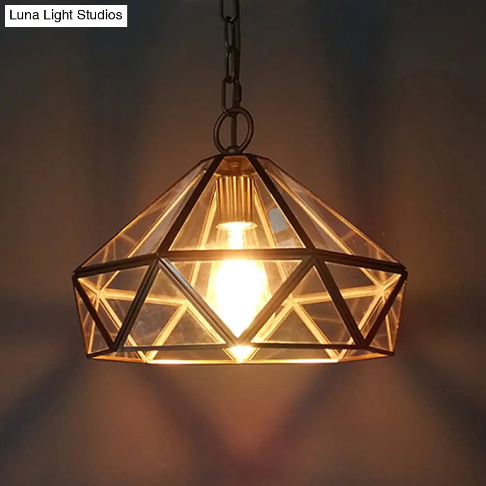 DecorBites™ Diamond Pendant Ceiling Light in Brass with Clear Glass for Bedroom