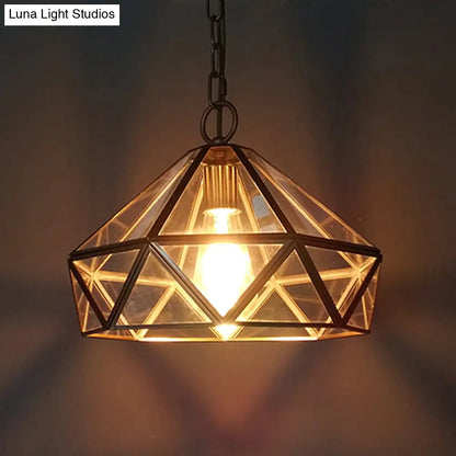 DecorBites™ Diamond Pendant Ceiling Light in Brass with Clear Glass for Bedroom
