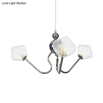 Diamond Pendant Lighting for Farmhouse with Amber/Clear Glass - 3 Lights - Chandelier Lamp in Black/Chrome