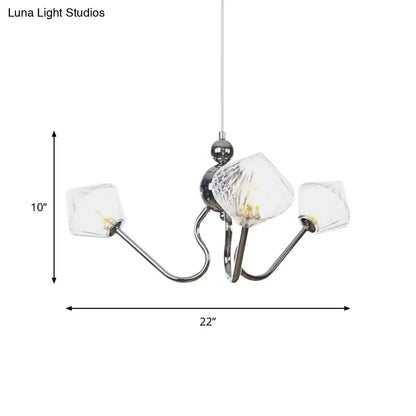 Diamond Pendant Lighting for Farmhouse with Amber/Clear Glass - 3 Lights - Chandelier Lamp in Black/Chrome