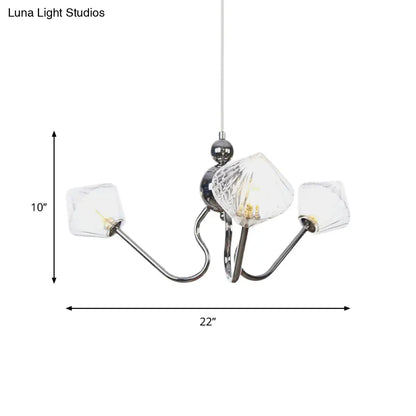 Diamond Pendant Lighting for Farmhouse with Amber/Clear Glass - 3 Lights - Chandelier Lamp in Black/Chrome