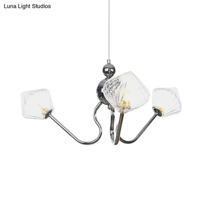 Diamond Pendant Lighting for Farmhouse with Amber/Clear Glass - 3 Lights - Chandelier Lamp in Black/Chrome