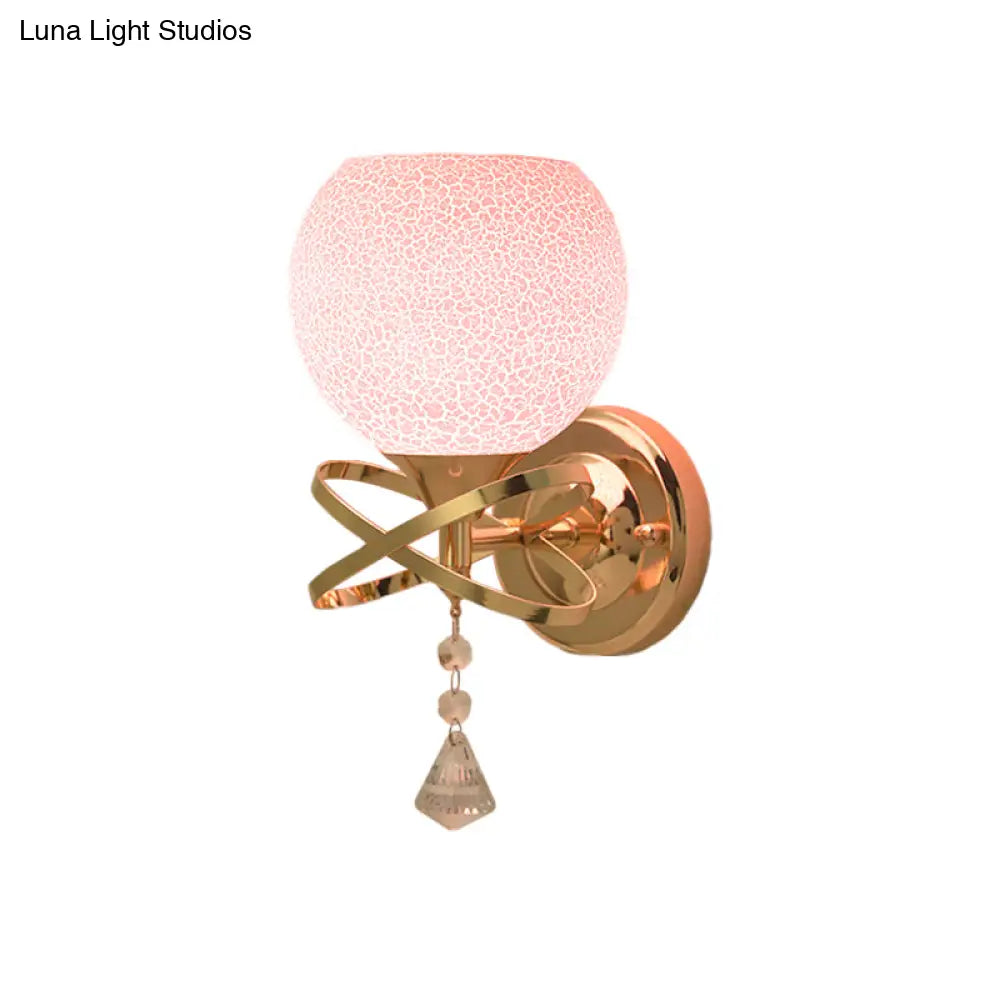 DecorBites™ Diamond Sconce Crystal Wall Lamp with Pink Cracked Glass Shade - Post Modern 1-Light Fixture