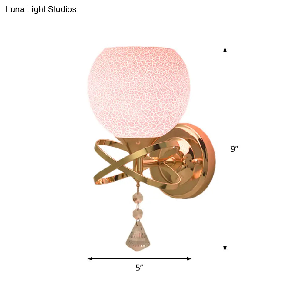 DecorBites™ Diamond Sconce Crystal Wall Lamp with Pink Cracked Glass Shade - Post Modern 1-Light Fixture