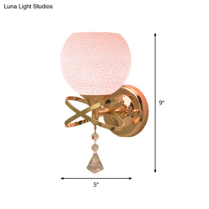 DecorBites™ Diamond Sconce Crystal Wall Lamp with Pink Cracked Glass Shade - Post Modern 1-Light Fixture