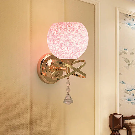 DecorBites™ Diamond Sconce Crystal Wall Lamp with Pink Cracked Glass Shade - Post Modern 1-Light Fixture