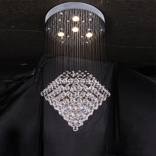 DecorBites™ Diamond Shaped Ceiling Light in Contemporary Satin Nickel with Crystal Flush Mount