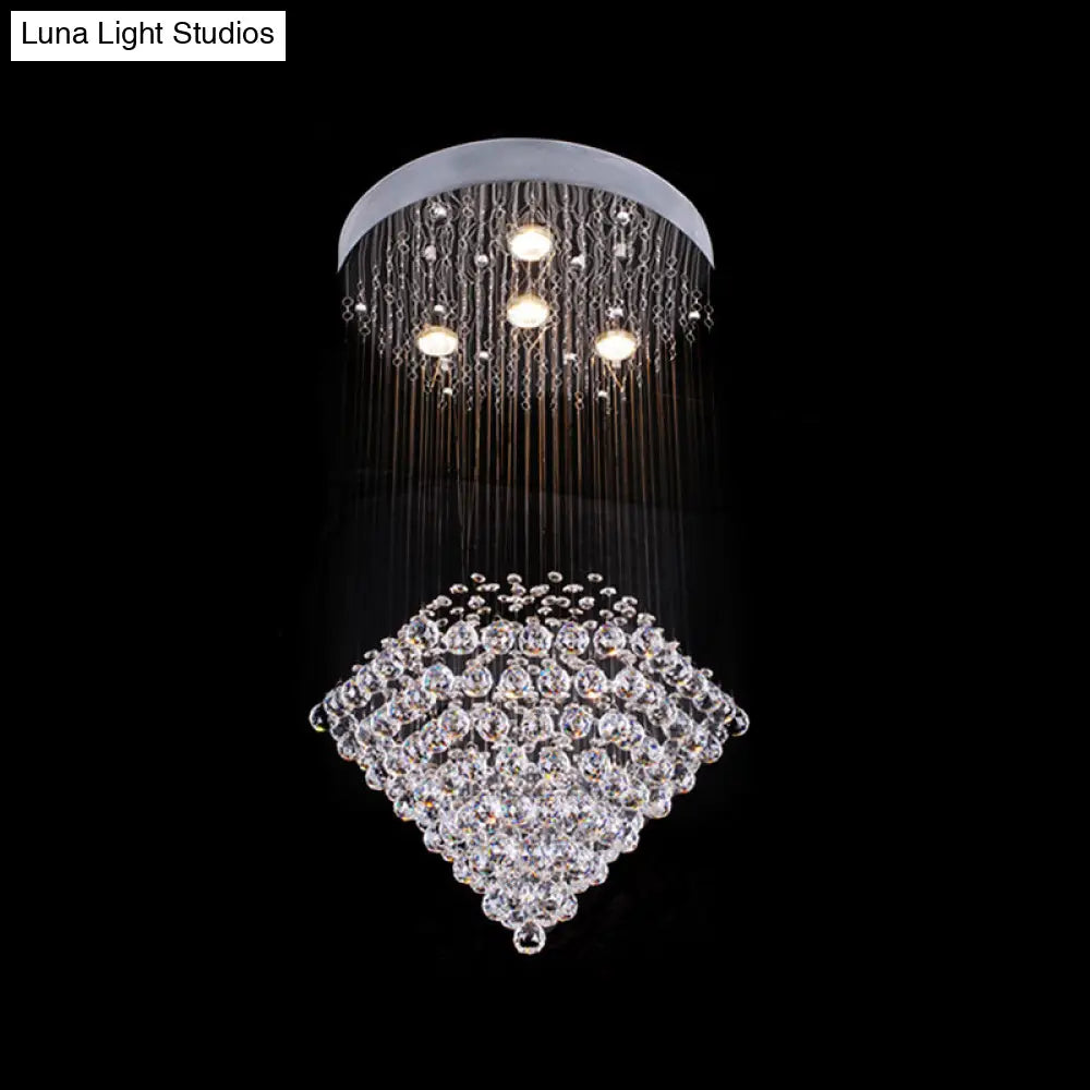 DecorBites™ Diamond Shaped Ceiling Light in Contemporary Satin Nickel with Crystal Flush Mount
