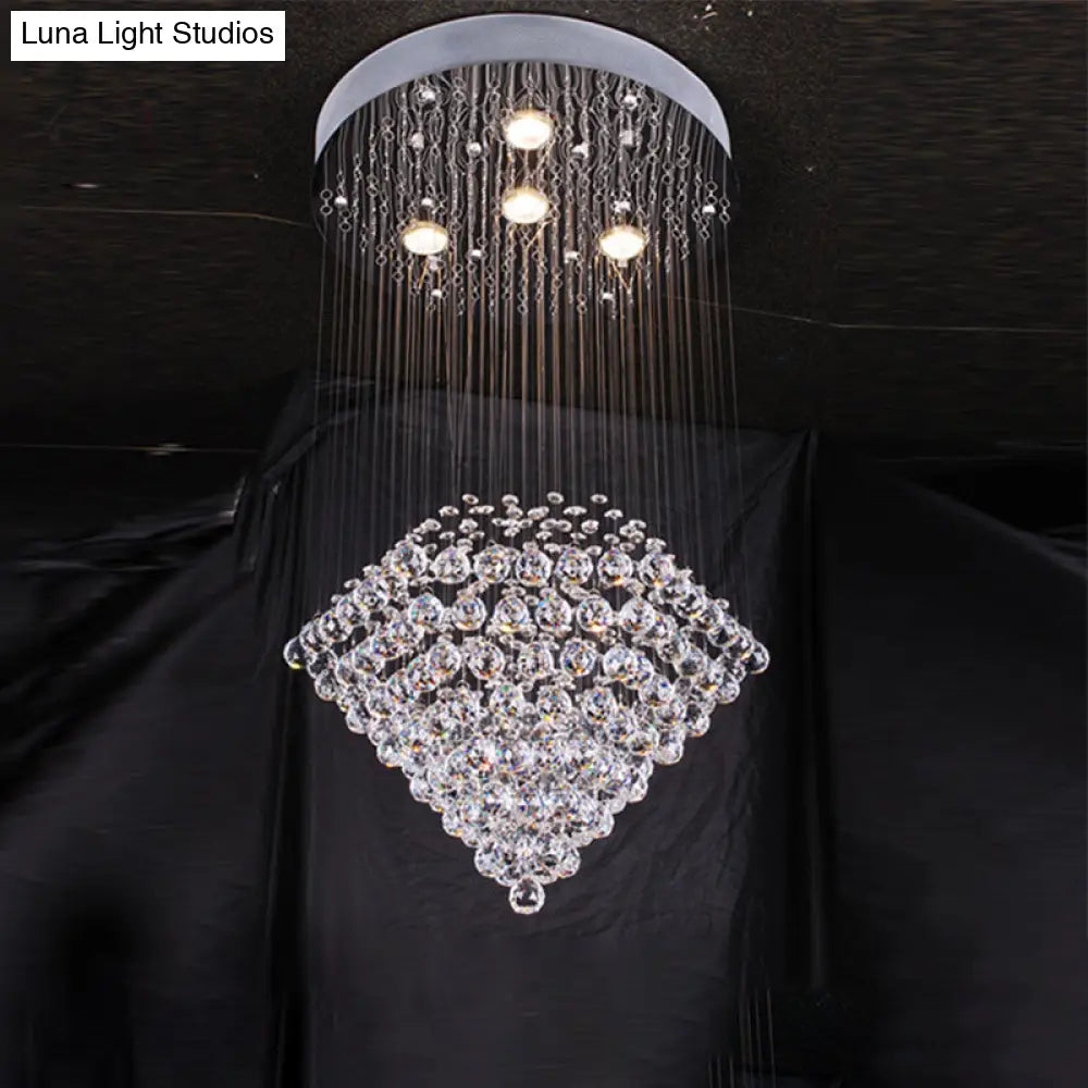DecorBites™ Diamond Shaped Ceiling Light in Contemporary Satin Nickel with Crystal Flush Mount