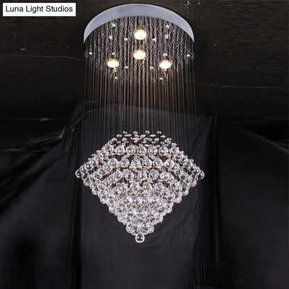 DecorBites™ Diamond Shaped Ceiling Light in Contemporary Satin Nickel with Crystal Flush Mount