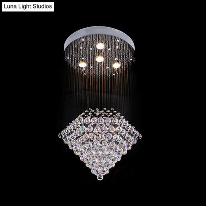 DecorBites™ Diamond Shaped Ceiling Light in Contemporary Satin Nickel with Crystal Flush Mount