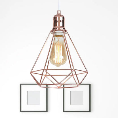 Diamond-shaped Rose Gold Pendant Light - Industrial Head Coffee Shop Ceiling Fixture