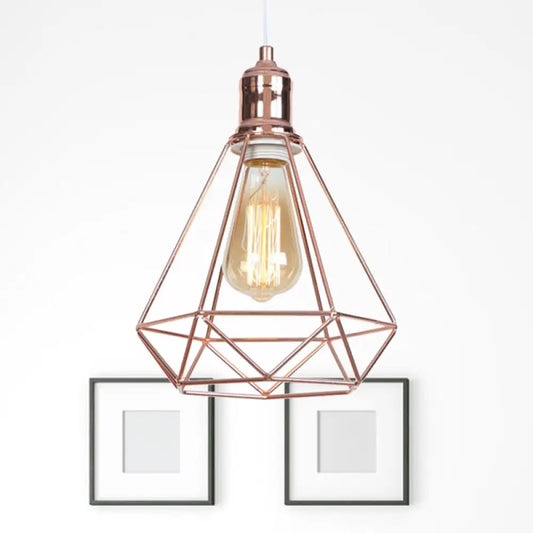 Diamond-shaped Rose Gold Pendant Light - Industrial Head Coffee Shop Ceiling Fixture