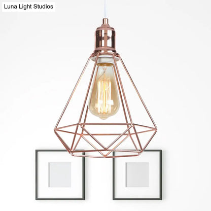 Diamond-shaped Rose Gold Pendant Light - Industrial Head Coffee Shop Ceiling Fixture